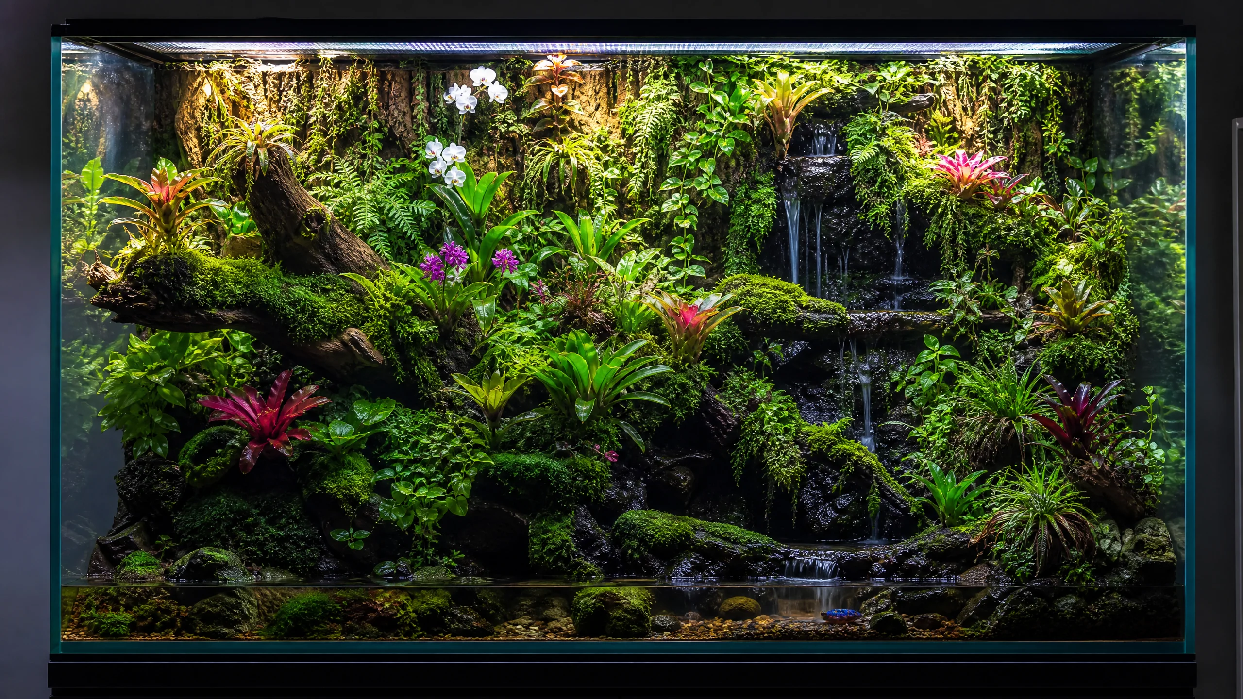 大型热带雨林生态缸造景作品‌展示‌瀑布与热带植物